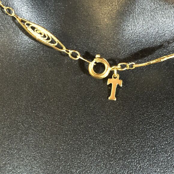 Crown Trifari Gold Tone Necklace Spun Oval Filigree 30" Delicate Vintage Retro - Picture 7 of 7